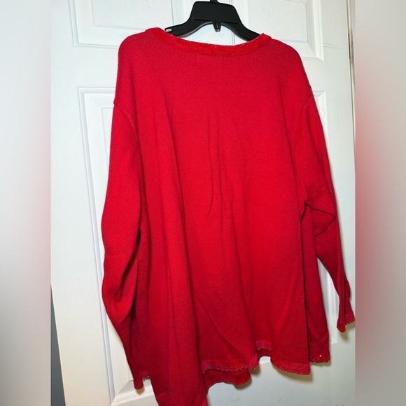 Quacker Factory Red V Neck Sweater Sequined Flag & Stars 3X Plus Beads Patriotic - Picture 8 of 9
